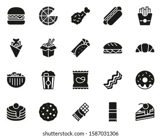 Fast Food Or Junk Food Icons Black & White Set Big