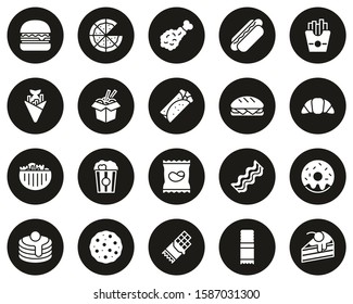 Fast Food Or Junk Food Icons White On Black Circle Set Big