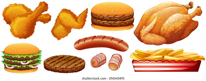 Fast food junk on white illustration