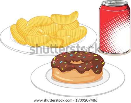Fast food or junk food snack isolated on white background illustration