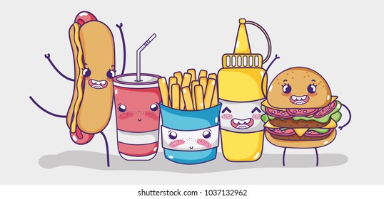 Fast food kawaii cartoon