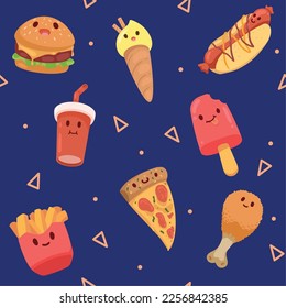 fast food kawaii characters pattern