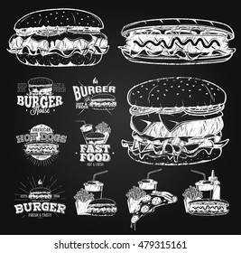 Fast Food Label Logos Design Elements Stock Vector (Royalty Free ...