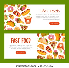 Fast Food Landing Page with Hot Dog and Pizza Vector Template