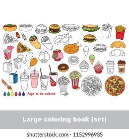 Fast Food Large Coloring Book to be colored, the coloring book for preschool kids with easy educational gaming level.