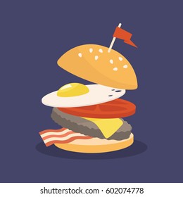 Fast food layered burger // vector cartoon illustration, clip art