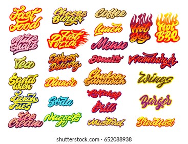 Fast Food Lettering Kit. Premium handmade vector lettering and calligraphy phrase. Vector illustration.