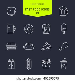 Fast Food Light Line Icons Set 1