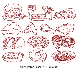 Fast Food Line Art Background Vector