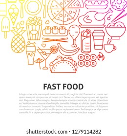 Fast Food Line Concept.  Vector Illustration of Outline Template.