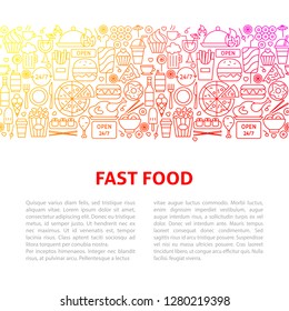 Fast Food Line Design Template. Vector Illustration of Outline Banner.