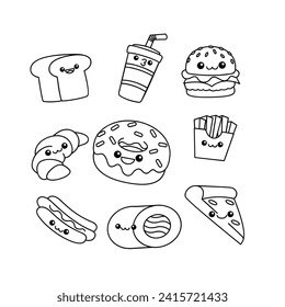 Fast Food line drawing cute icon illustration template