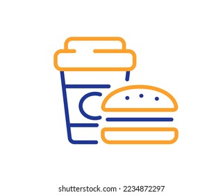 Fast food line icon. Burger with drink sign. Cheeseburger symbol. Colorful thin line outline concept. Linear style fast food icon. Editable stroke. Vector