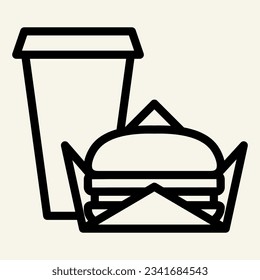 Fast food line icon. Burger and drink vector illustration isolated on white. Hamburger and drink outline style designed for and app. Eps 10.