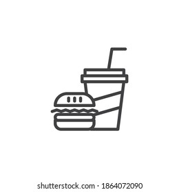 Fast food line icon. linear style sign for mobile concept and web design. Burger and soda drink outline vector icon. Symbol, logo illustration. Vector graphics