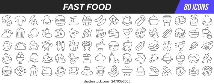Fast food line icons collection. Big UI icon set in a flat design. Thin outline icons pack. Vector illustration EPS10