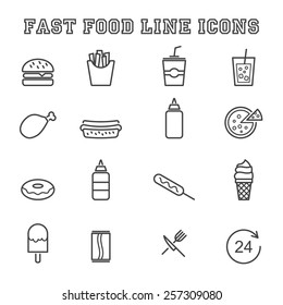 fast food line icons, mono vector symbols