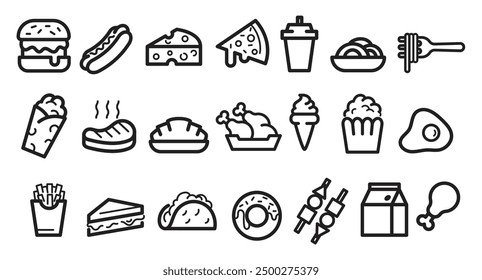 fast food line icons set, vector icon design