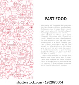 Fast Food Line Pattern Concept. Vector Illustration of Outline Design.