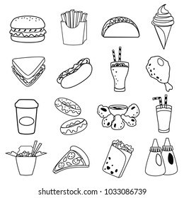 fast food line simple icon set