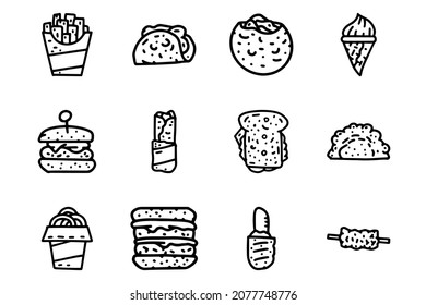 Fast food line vector doodle simple icon set