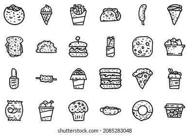 Fast Food Line, Vektordoodle einfache Symbol Set