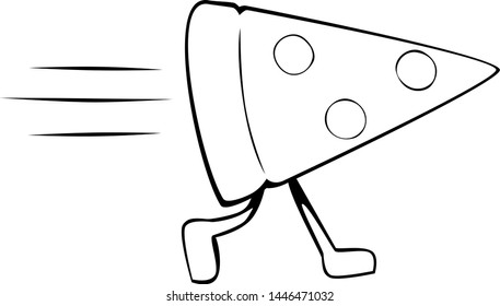 Fast food lineart - A slice of pepperoni pizza with legs, running quickly.  Isolated transparent vector line art.