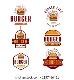 Fast Food logo design, retro cartoon style. Burger  modern icons illustration