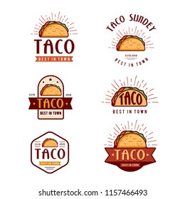 Fast Food logo design, retro cartoon style. Taco modern icons illustration.