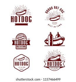 Fast Food logo design, retro cartoon style. Hot dog vintage, retro illustration.