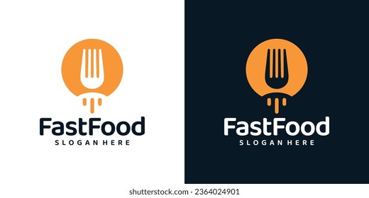 Design-Vorlage für Fast-Food-Logos. Abstrakte Rakete mit Gabellöffel design grafische Vektorgrafik. Symbol, Symbol, kreativ.