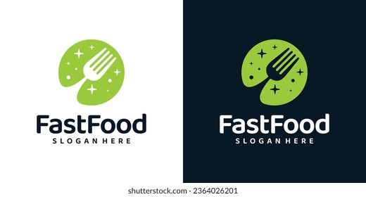 Fast food logo design template. Abstract globe planet with fork spoon design graphic vector illustration. Symbol, icon, creative.