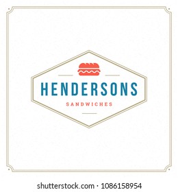 Fast food logo design vector illustration. Sandwich silhouette, good for restaurant menu and cafe badge. Vintage typography logotype template.