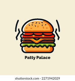 Fast food logo. Hamburger icon. Vector illustration of hamburger. Restaurant cafe logo concept