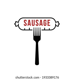 fast food logo like thin line sausage on fork. flat linear style trend modern simple logotype graphic stroke design isolated on white background. concept of easy and delicious streetfood or bratwurst