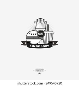 Fast food logo with ribbon.