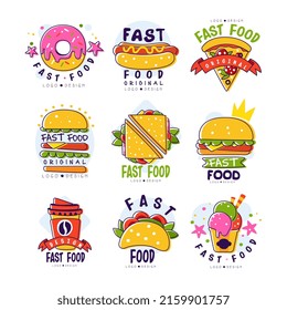 Fast Food Logo with Sandwich and Hamburger Element Vector Set