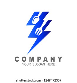 Fast food logo, thunder with spoon and fork logo, logo template ready for use