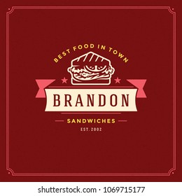 Fast food logo vector illustration. Sandwich silhouette, good for restaurant menu and cafe badge. Vintage typography emblem design.