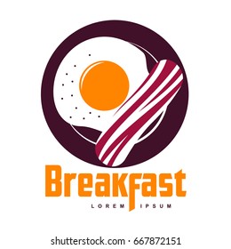 Fast Food Logo Vector Illustration. Badges And Labels Design Concept For American Fast Food. Breakfast. Bacon And Eggs. Two Colors Logo Templates For Your Design. Isolated On A White Background