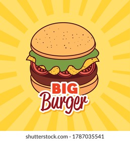 fast food, lunch or meal, with big burger vector illustration design