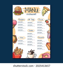 Modelo de menú principal de comida rápida para diseño de café y restaurante para impresión