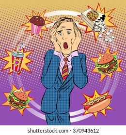 Fast Food Man Unhealthy Diet Panic