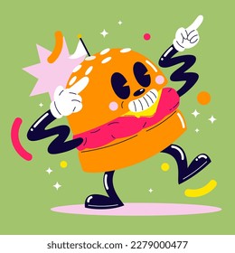 Fast food Mascot, Cartoon Retro art, Vintage Illustration Character
