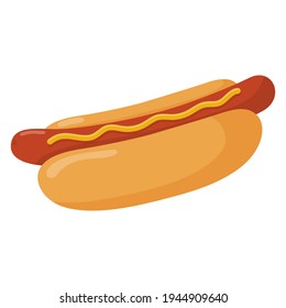 Comida rápida. Perro caliente americano con mostaza aislado de fondo blanco. Ilustración del vector