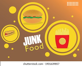 Fast food meal colorful on gradient brown background. icon fast food vector illustration