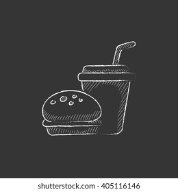 Fast food meal. Drawn in chalk icon.