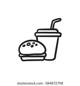 Fast food meal vector sketch icon isolated on background. Hand drawn Fast food meal icon. Fast food meal sketch icon for infographic, website or app.