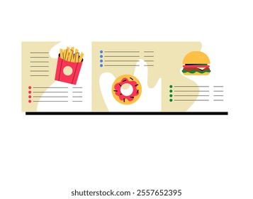 Fast Food Menu Board With Burger Donut And Fries In Flat Vector Illustration Symbolizing Meal Options And Restaurant Offerings, Isolated On White Background.