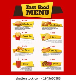 Fast food menu brochure design vector template. flyer, baner and Layout Design. food concept.
